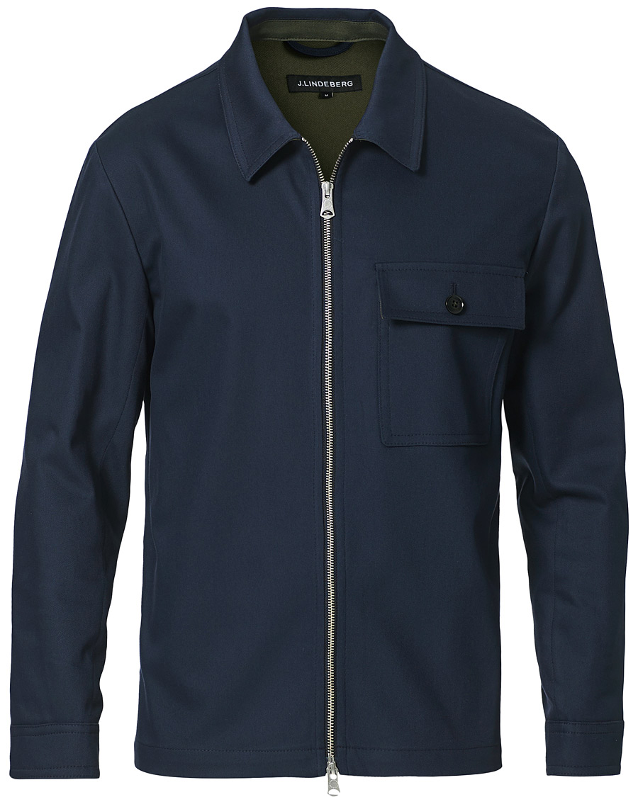 Herr | Skjortor | J.Lindeberg | Jason Cotton Stretch Zip Overshirt Navy