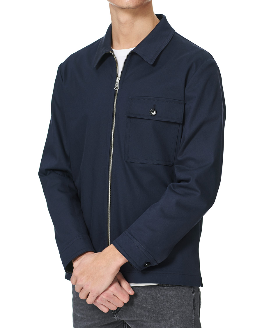 Herr | Skjortor | J.Lindeberg | Jason Cotton Stretch Zip Overshirt Navy
