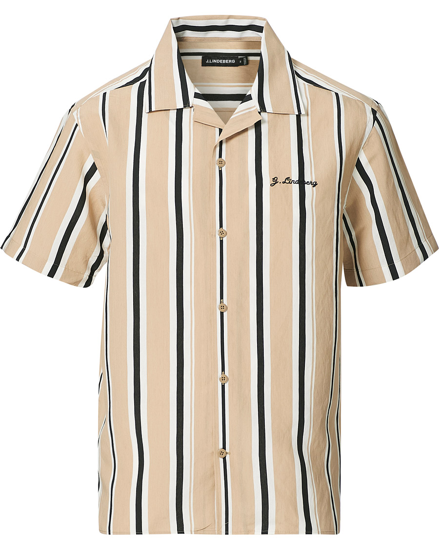 Herr | Skjortor | J.Lindeberg | Elio Striped Resort Shirtt Batique Khaki