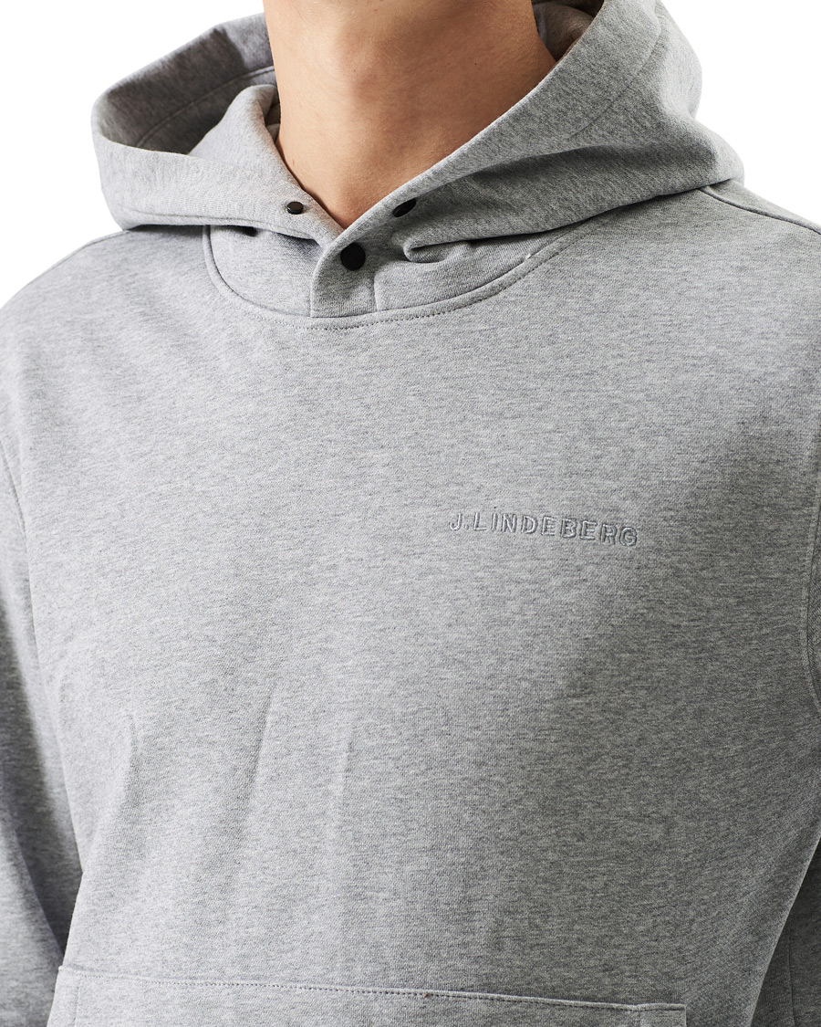 Herr | Tröjor | J.Lindeberg | Throw Button Sweat Hoodie Mid Grey Melange