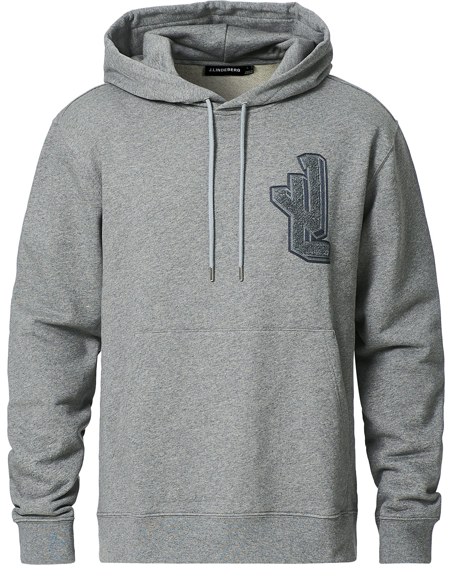 Herr | Tröjor | J.Lindeberg | Tony Patch Hoodie Mid Grey Melange