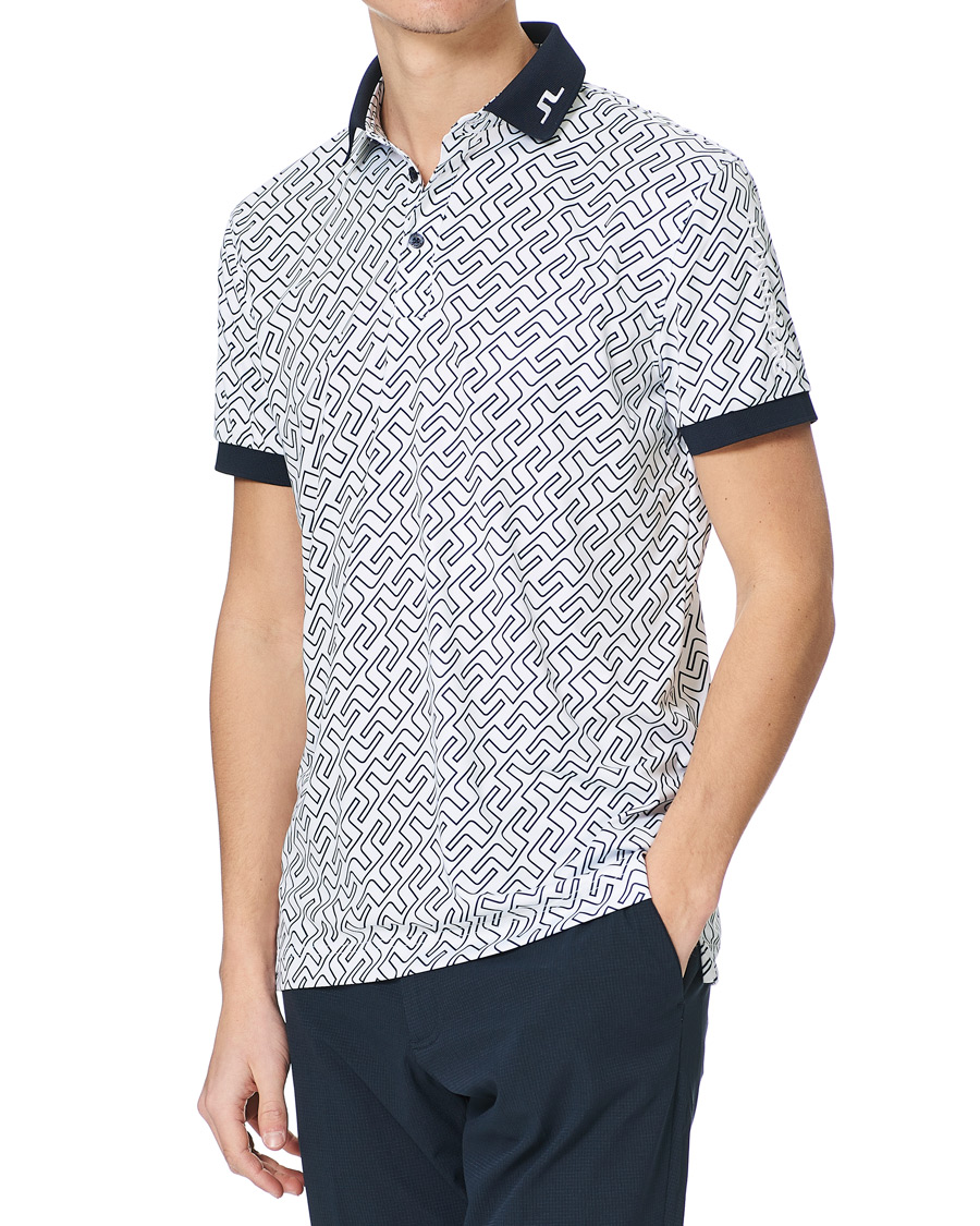 Herr | Pikéer | J.Lindeberg | Tour Tech Reg Fit Print Polo JL Navy Bridge Monogram