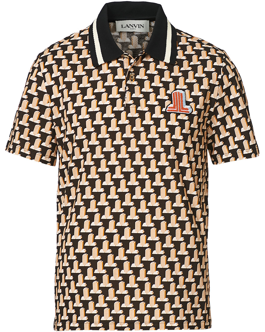 Herr | Pikéer | Lanvin | Knitted Jacquard Short Sleeve Polo Brown/Ecru