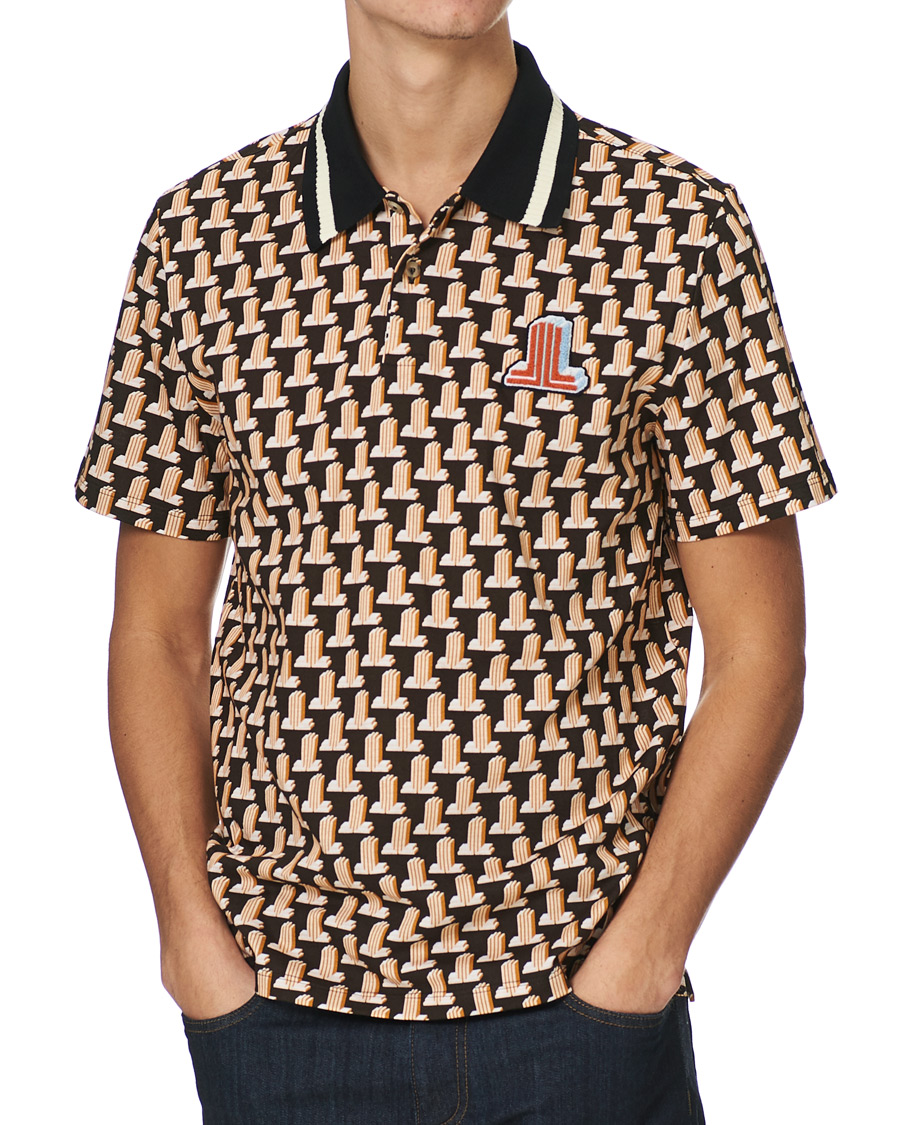 Herr | Pikéer | Lanvin | Knitted Jacquard Short Sleeve Polo Brown/Ecru