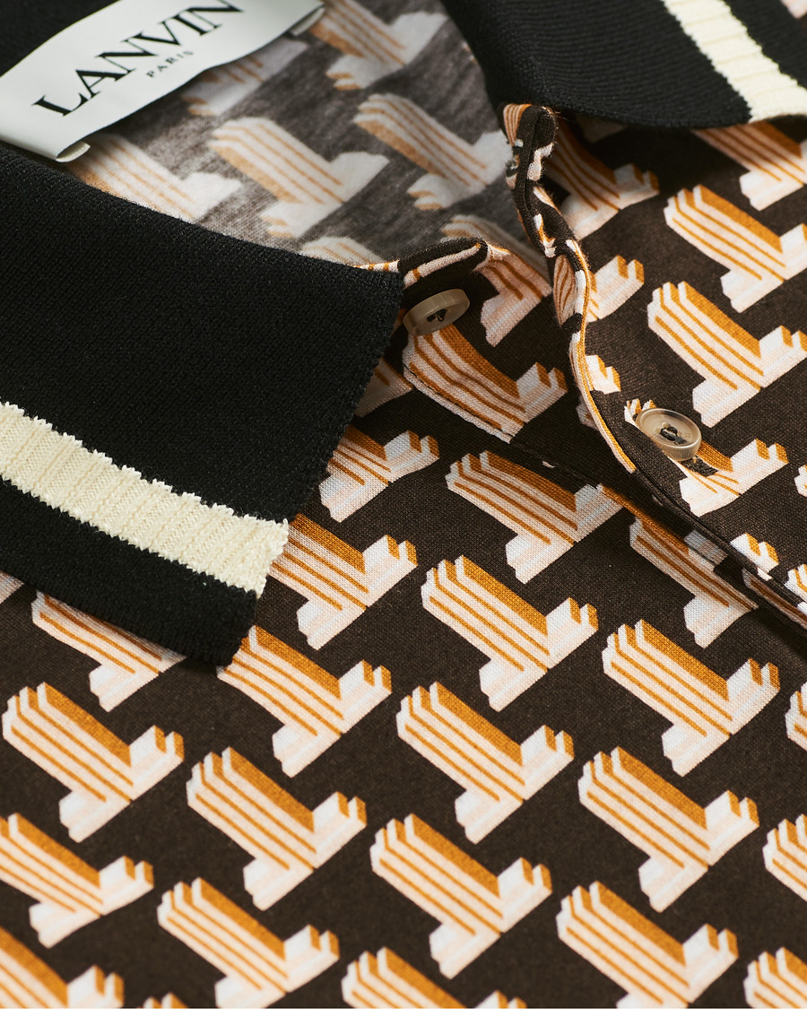 Herr | Pikéer | Lanvin | Knitted Jacquard Short Sleeve Polo Brown/Ecru