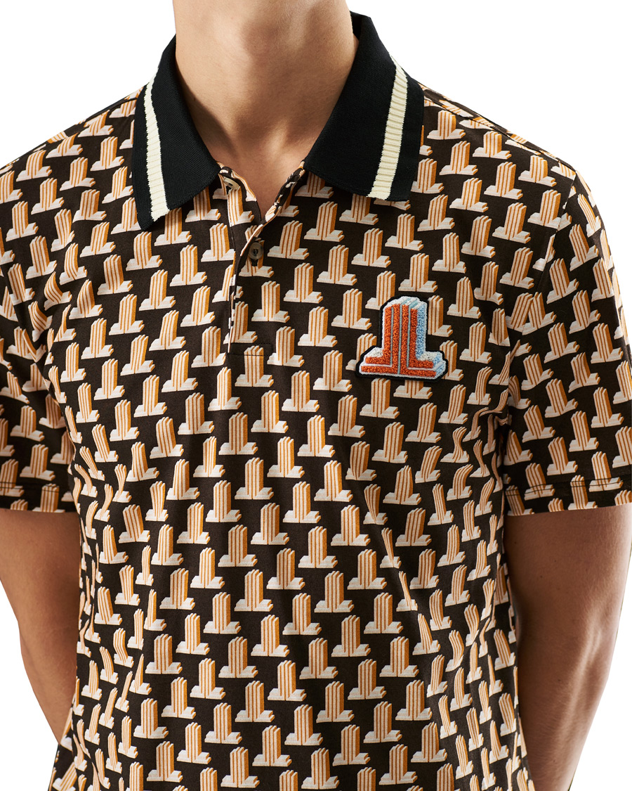 Herr | Pikéer | Lanvin | Knitted Jacquard Short Sleeve Polo Brown/Ecru