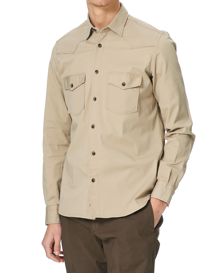 Herr | Skjortor | Mazzarelli | Texana Cotton Overshirt Beige