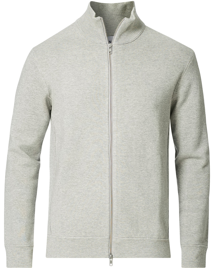Herr | Tröjor | NN07 | Luis Knitted Full-Zip Sweater Light Grey Melange