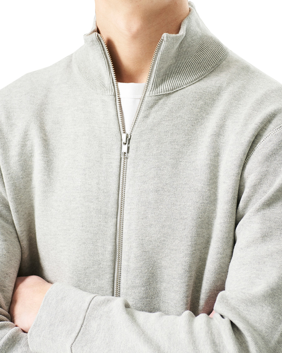 Herr | Tröjor | NN07 | Luis Knitted Full-Zip Sweater Light Grey Melange