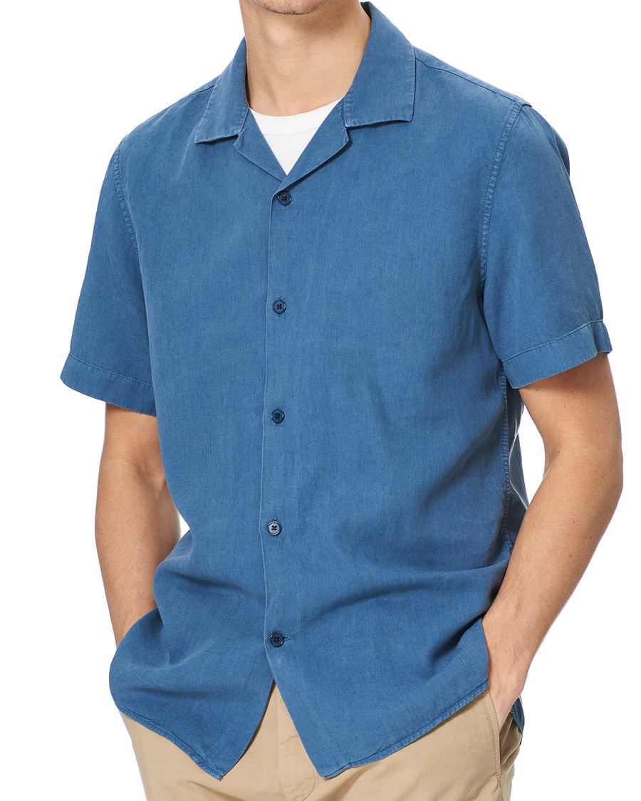 Herr | Skjortor | NN07 | Miyagi Resort Collar Short Sleeve Shirt Washed Blue