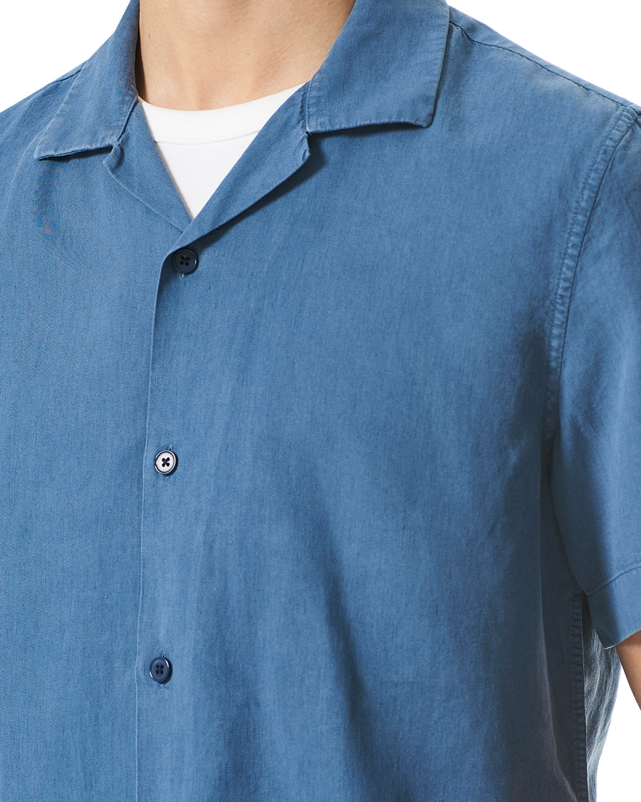 Herr | Skjortor | NN07 | Miyagi Resort Collar Short Sleeve Shirt Washed Blue