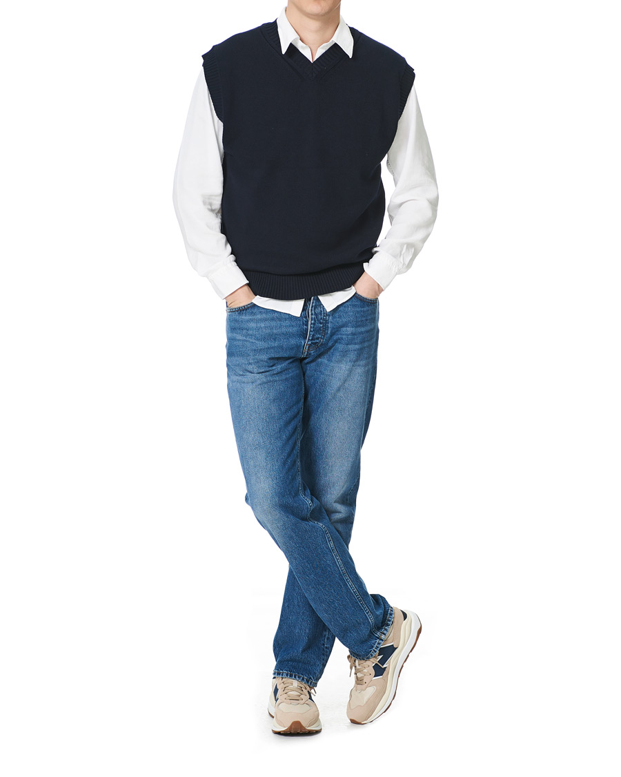 Herr | Tröjor | NN07 | Cotton Knitted V-Neck Vest Navy