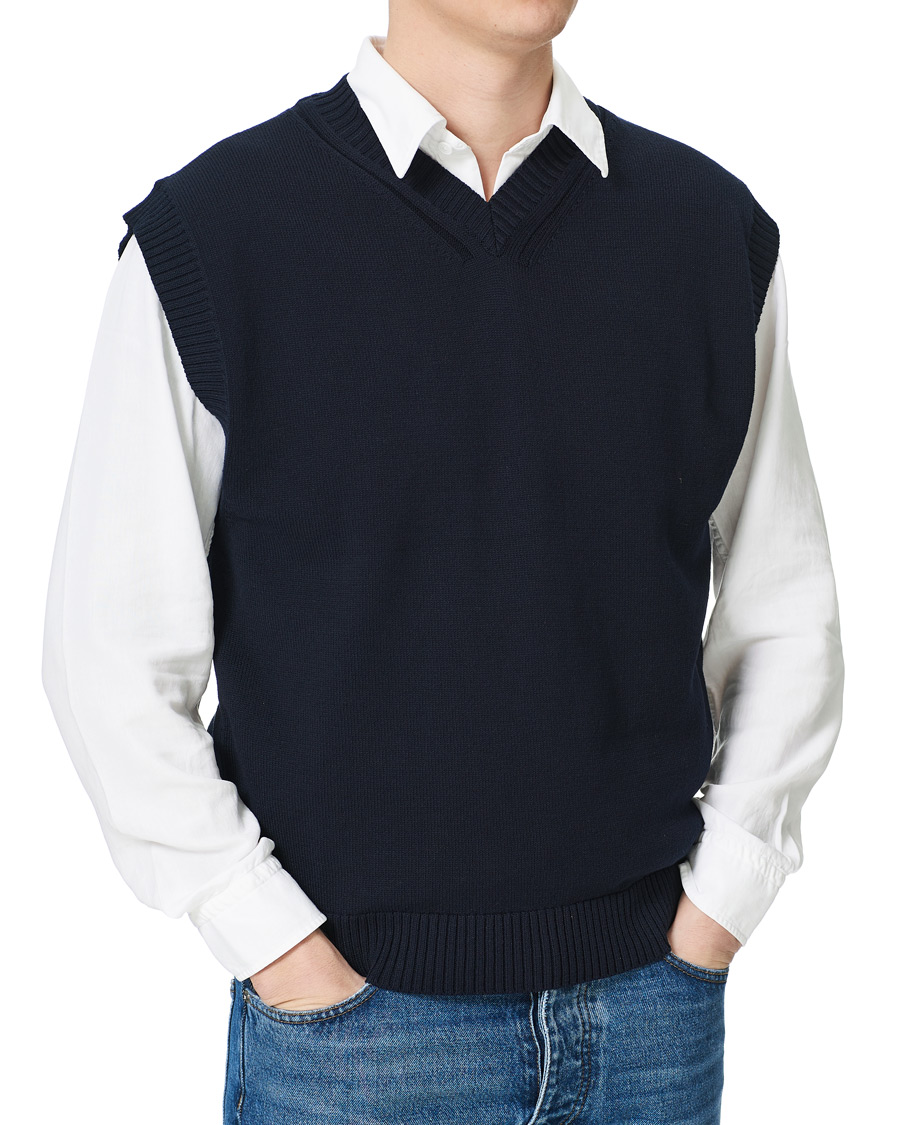 Herr | Tröjor | NN07 | Cotton Knitted V-Neck Vest Navy