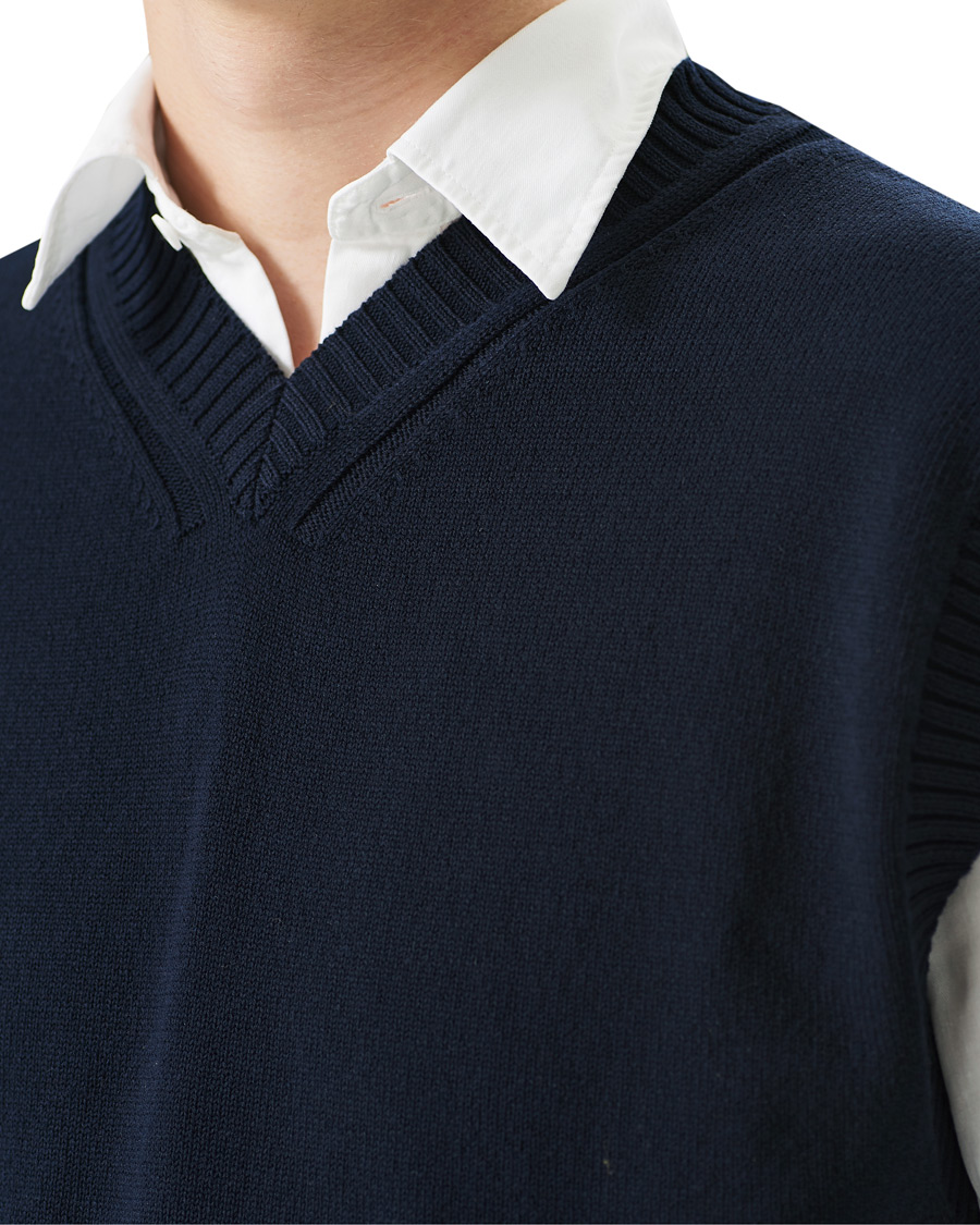 Herr | Tröjor | NN07 | Cotton Knitted V-Neck Vest Navy