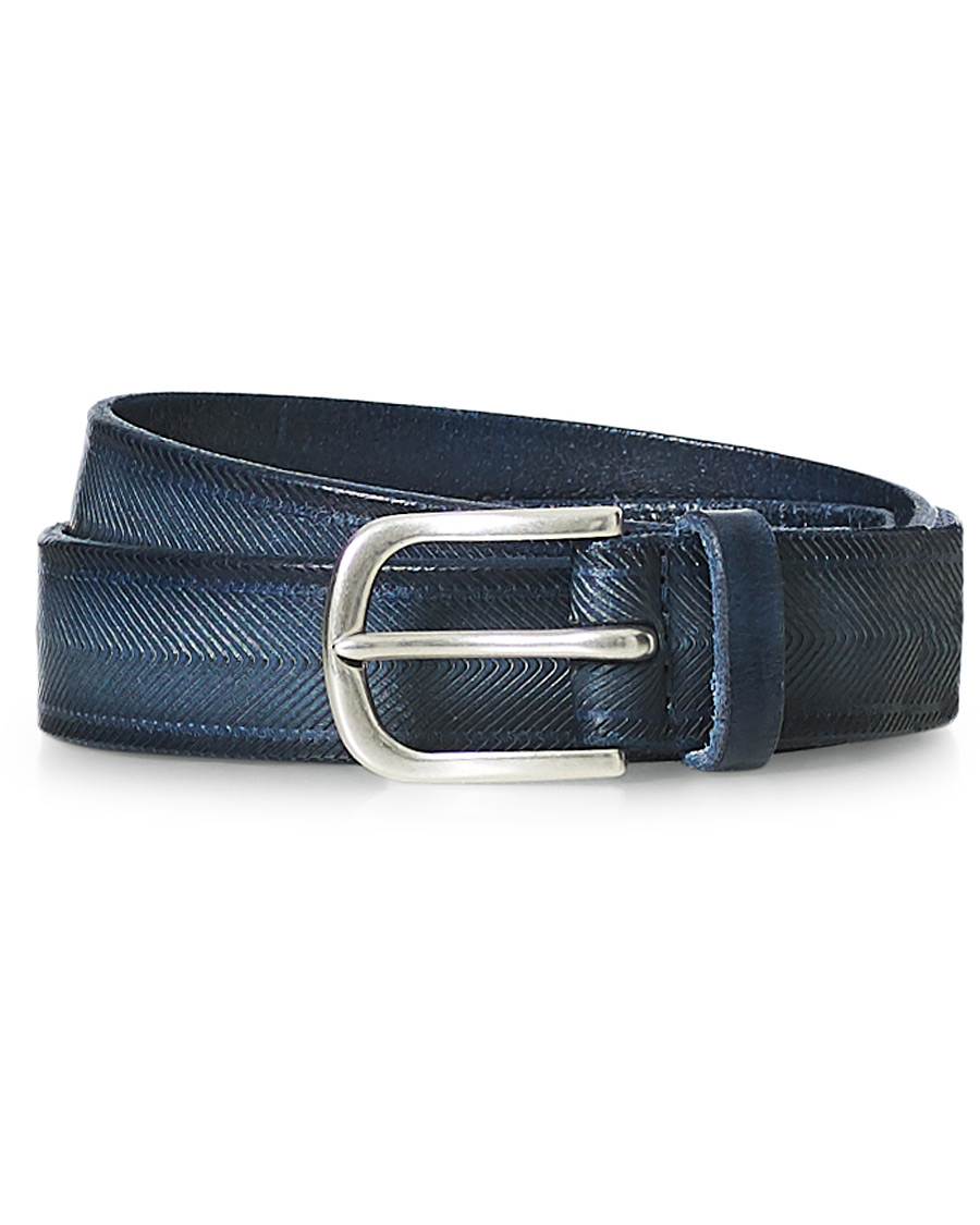 Herr | Orciani Herringbone Leather Belt 3,5 cm Denim Blue | Orciani | Herringbone Leather Belt 3,5 cm Denim Blue