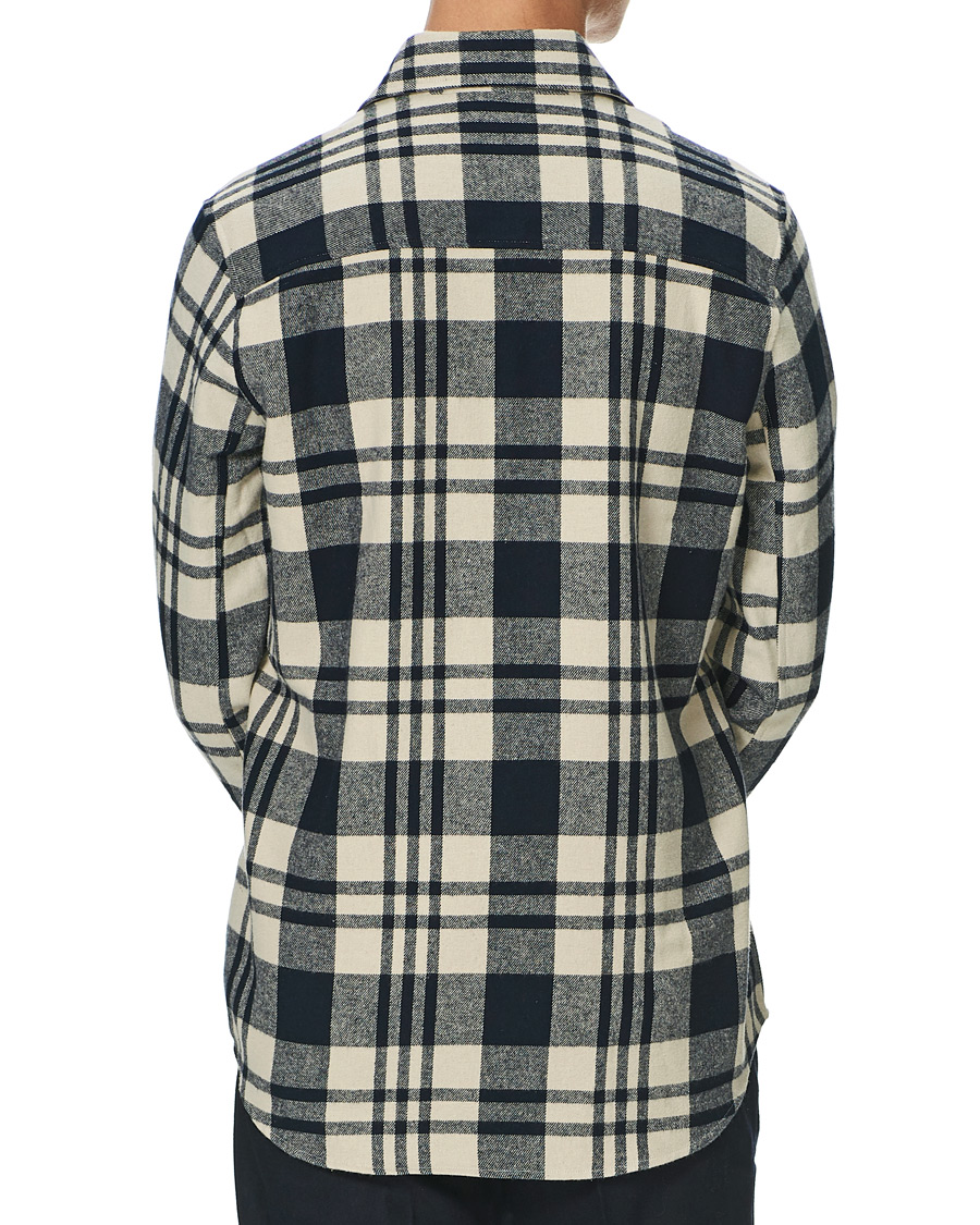 Herr | Skjortor | A Day's March | Cardiff Checked Flannel Shirt Off White/Navy