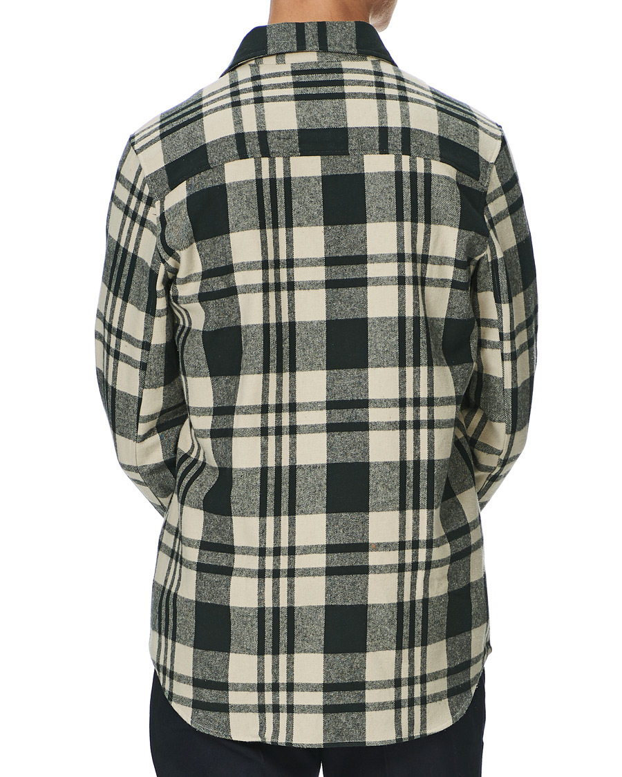 Herr | Skjortor | A Day's March | Cardiff Checked Flannel Shirt Off White/Seaweed