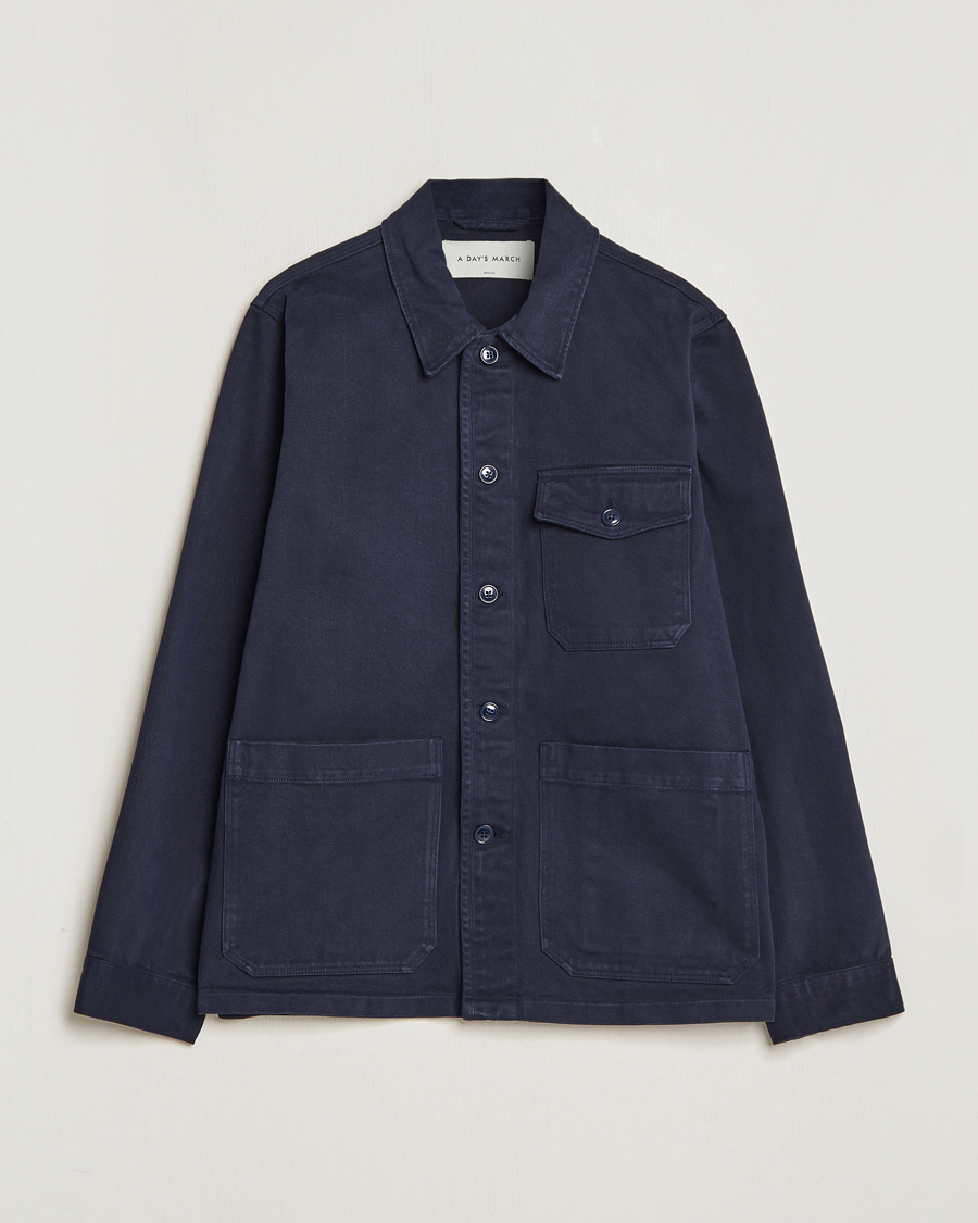 Herr | Skjortor | A Day's March | Patch Pocket Sturdy Twill Overshirt Navy