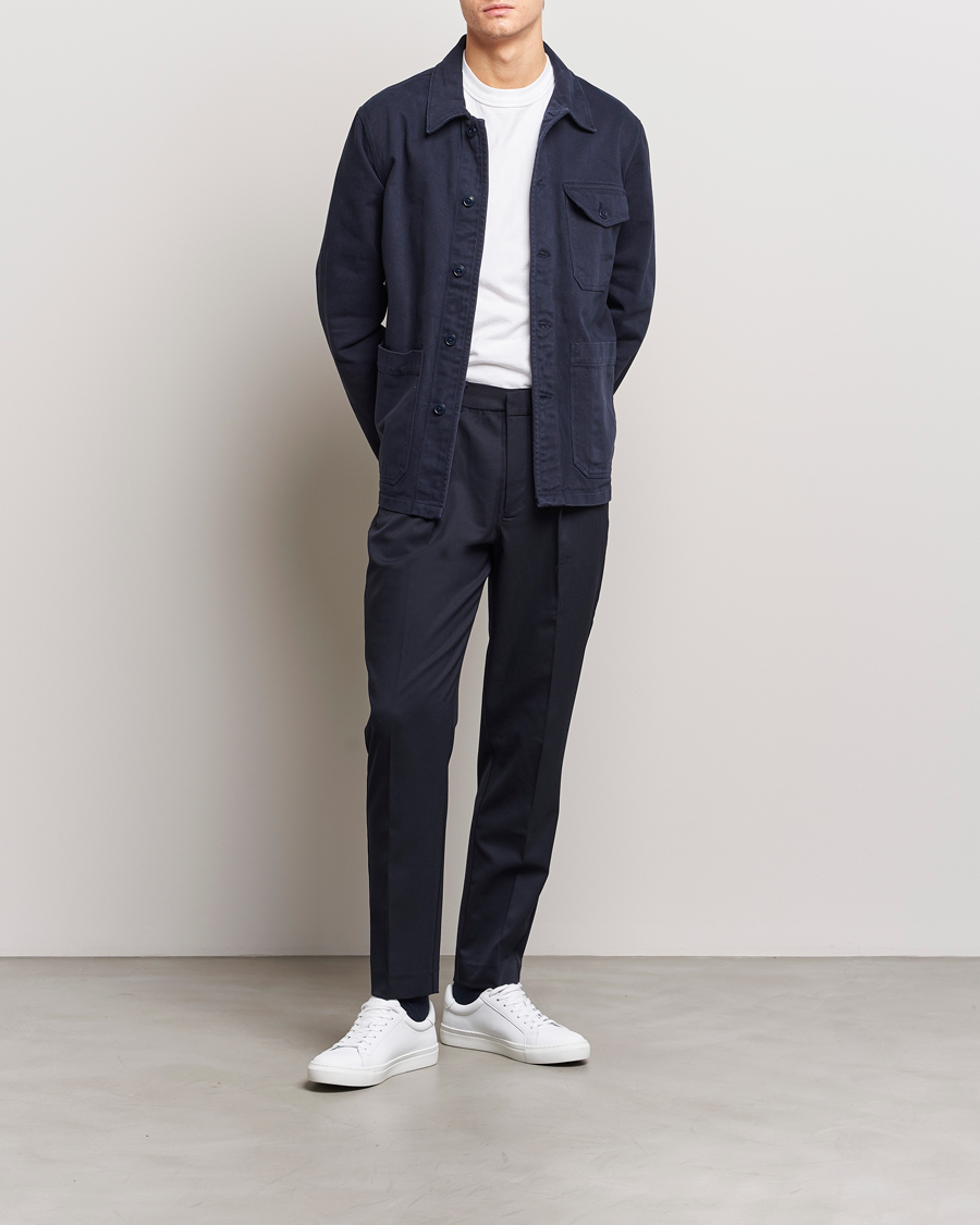 Herr | Skjortor | A Day's March | Patch Pocket Sturdy Twill Overshirt Navy