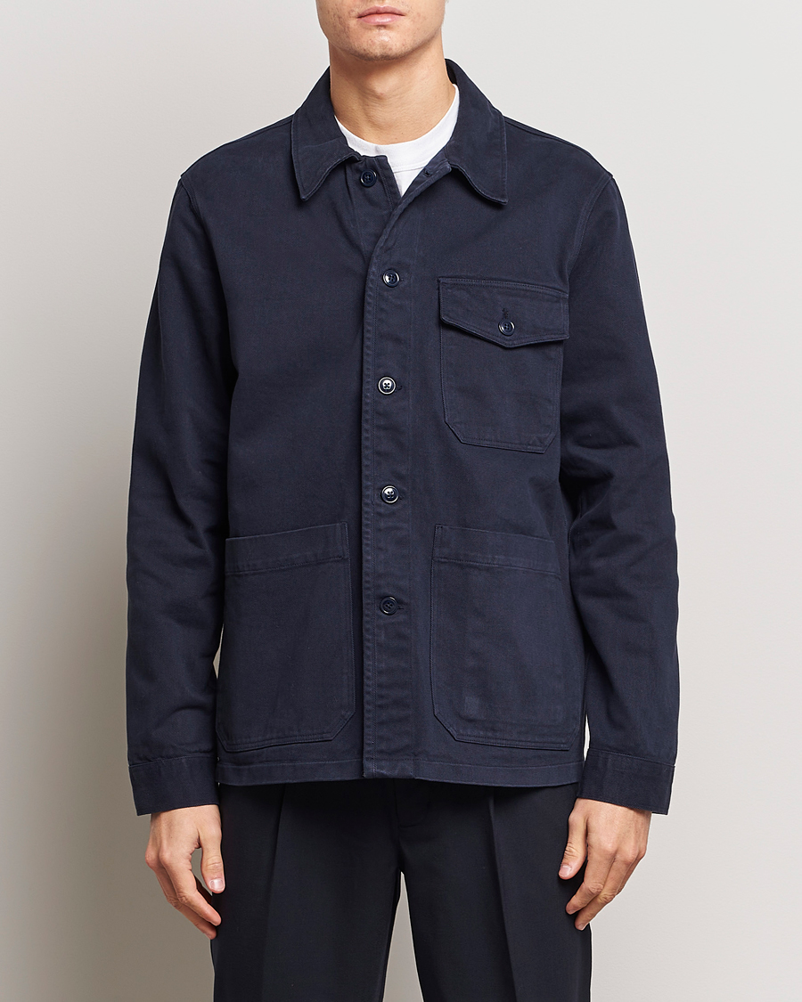 Herr | Skjortor | A Day's March | Patch Pocket Sturdy Twill Overshirt Navy