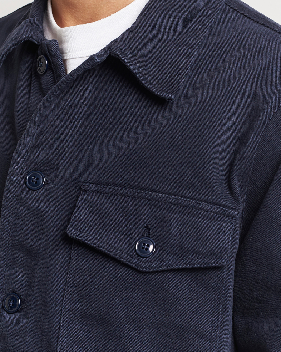 Herr | Skjortor | A Day's March | Patch Pocket Sturdy Twill Overshirt Navy