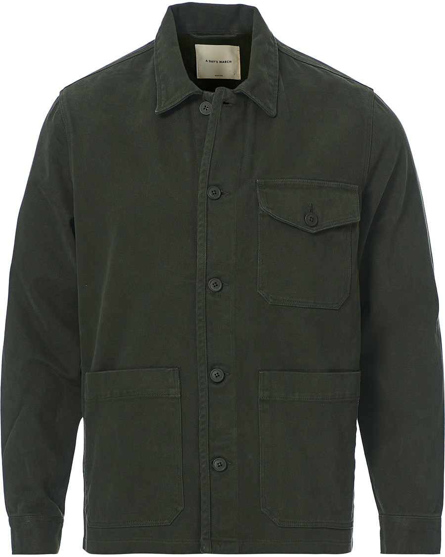 Herr | Skjortor | A Day's March | Sturdy Twill Patch Pocket Overshirt Forest