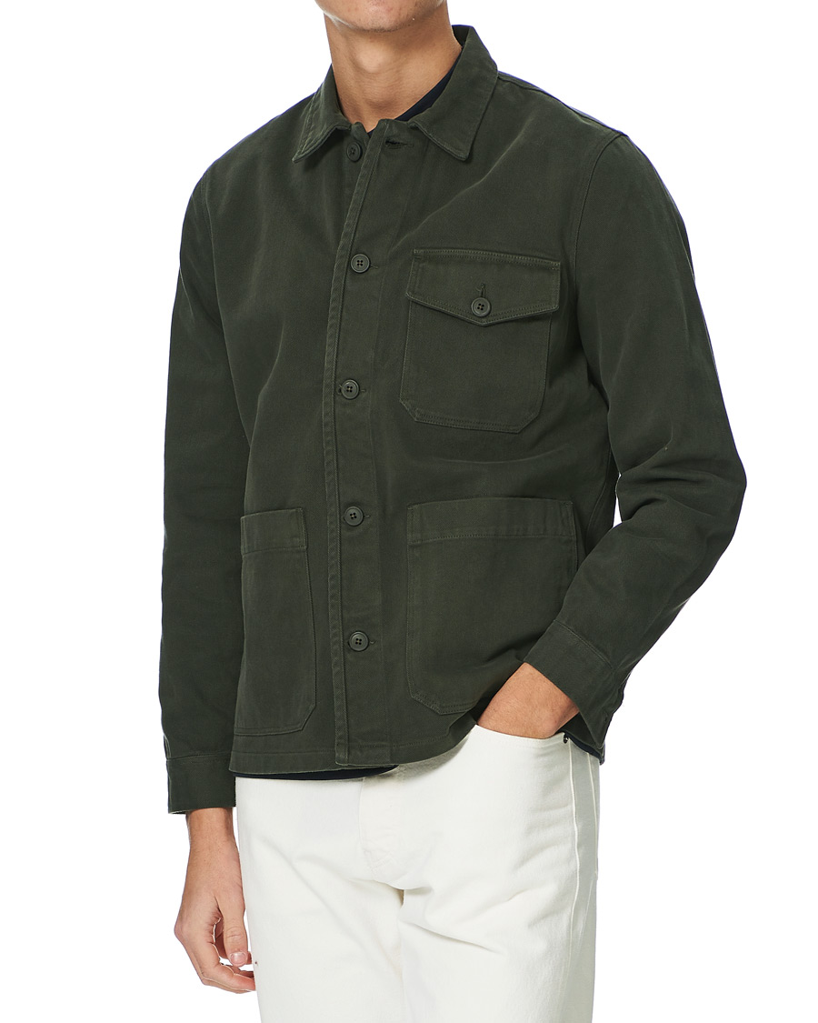 Herr | Skjortor | A Day's March | Sturdy Twill Patch Pocket Overshirt Forest