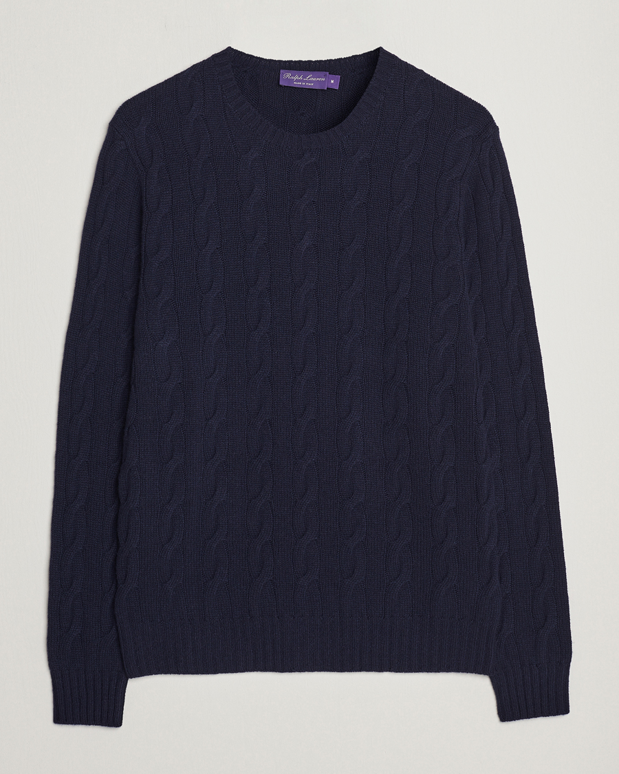 Herr | Tröjor | Ralph Lauren Purple Label | Cashmere Cable Crew Neck Sweater Chairman Navy
