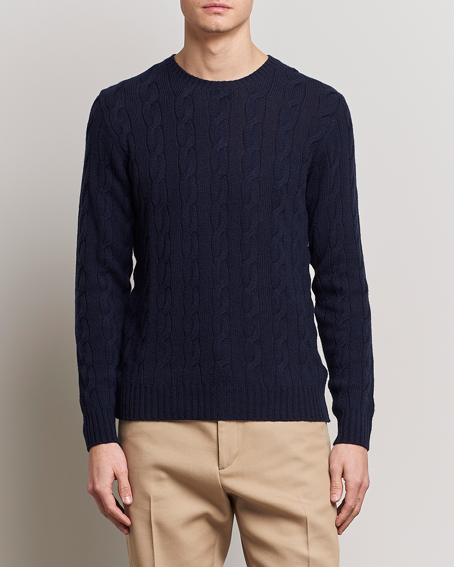 Herr | Ralph Lauren Purple Label | Ralph Lauren Purple Label | Cashmere Cable Crew Neck Sweater Chairman Navy