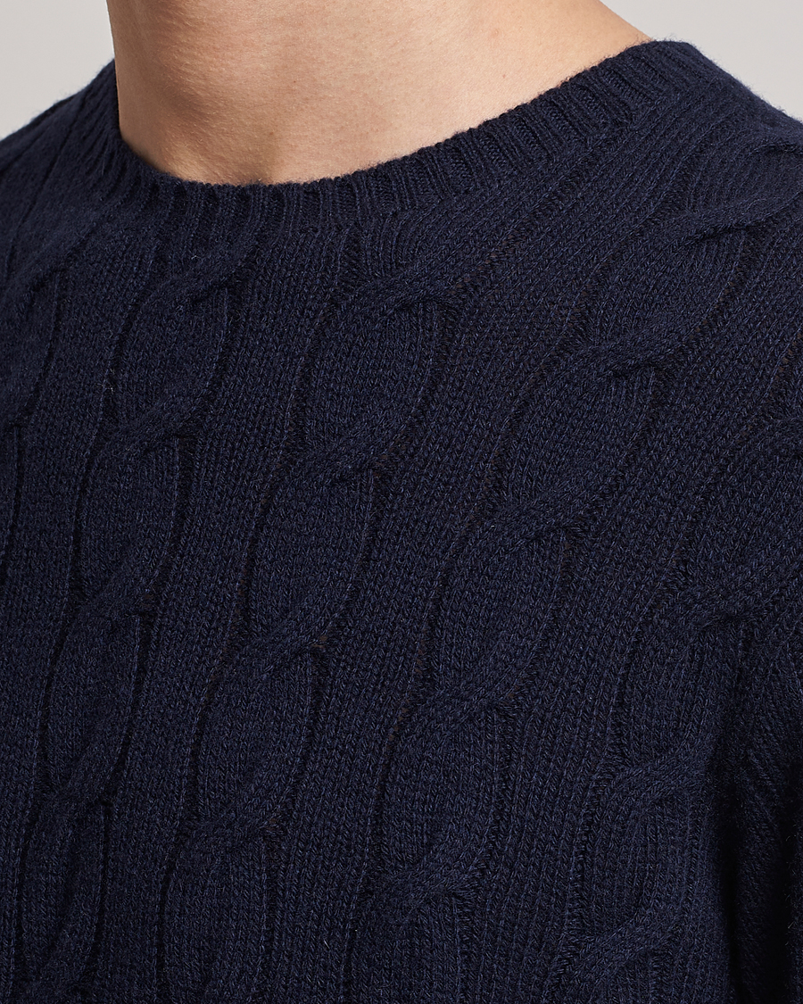 Herr | Tröjor | Ralph Lauren Purple Label | Cashmere Cable Crew Neck Sweater Chairman Navy