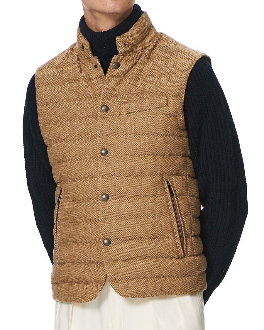 Herr | Jackor | Ralph Lauren Purple Label | Whitwell Wool Tweed Down Vest Classic Camel