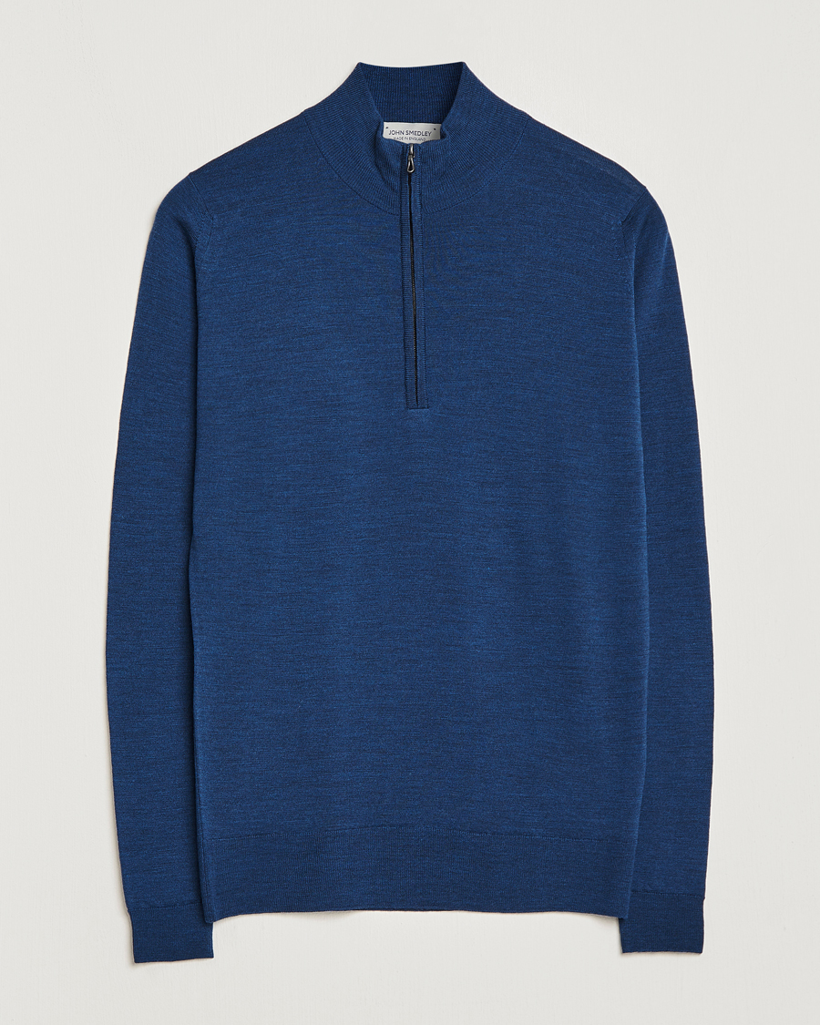 Herr | Tröjor | John Smedley | Barrow Extra Fine Merino Half Zip Indigo
