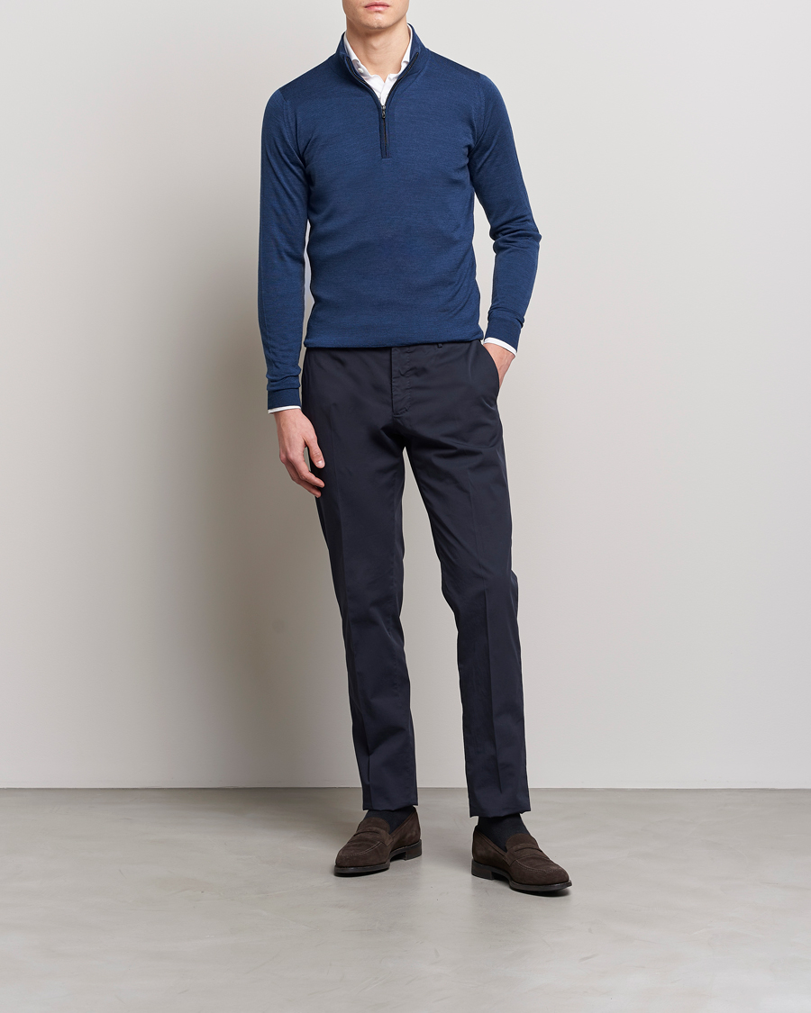 Herr | Tröjor | John Smedley | Barrow Extra Fine Merino Half Zip Indigo