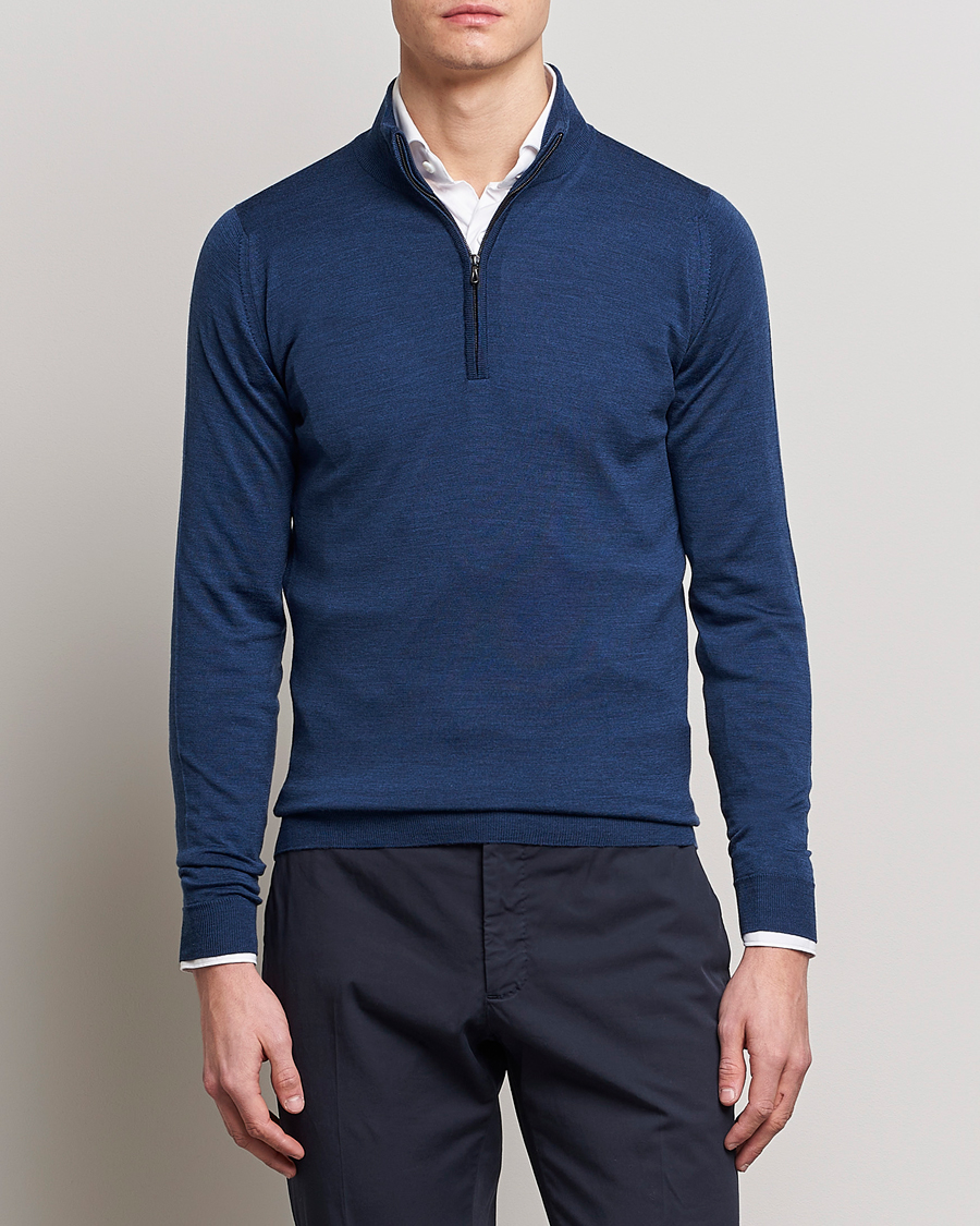 Herr | Tröjor | John Smedley | Barrow Extra Fine Merino Half Zip Indigo