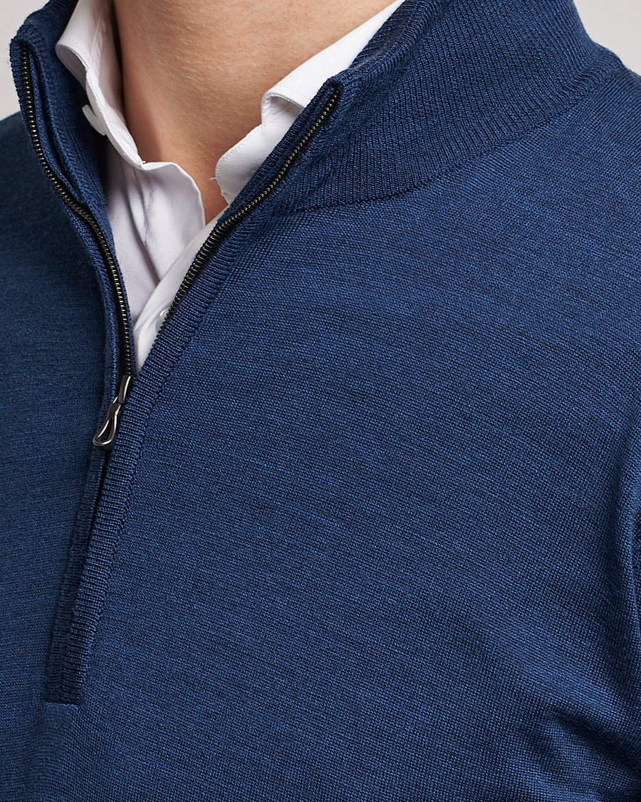 Herr | Tröjor | John Smedley | Barrow Extra Fine Merino Half Zip Indigo