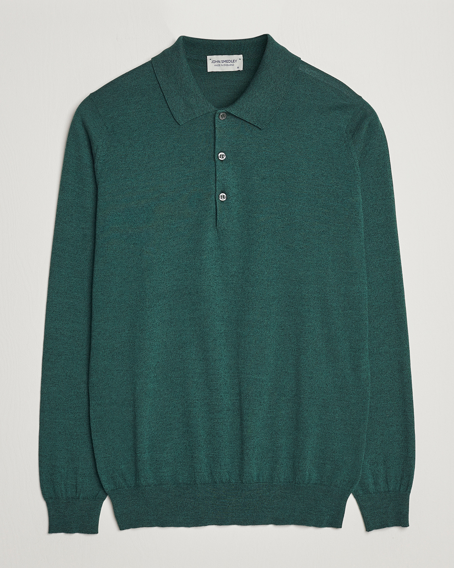 Herr | Tröjor | John Smedley | Belper Wool/Cotton Polo Pullover Bottle Green