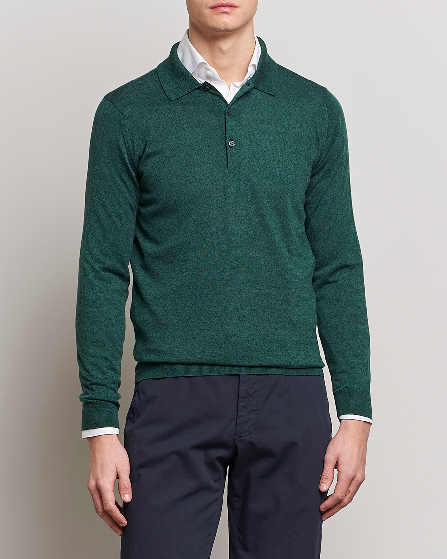 Herr |  | John Smedley | Belper Wool/Cotton Polo Pullover Bottle Green