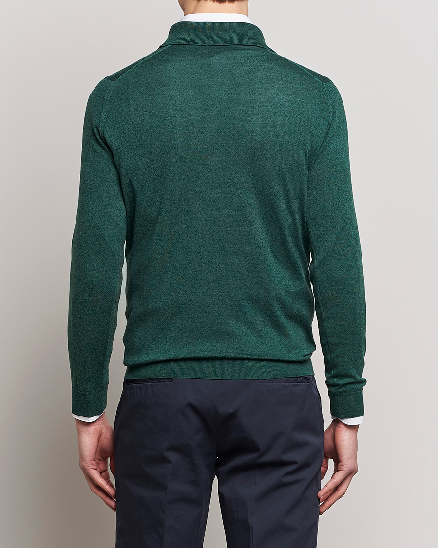 Herr | Tröjor | John Smedley | Belper Wool/Cotton Polo Pullover Bottle Green