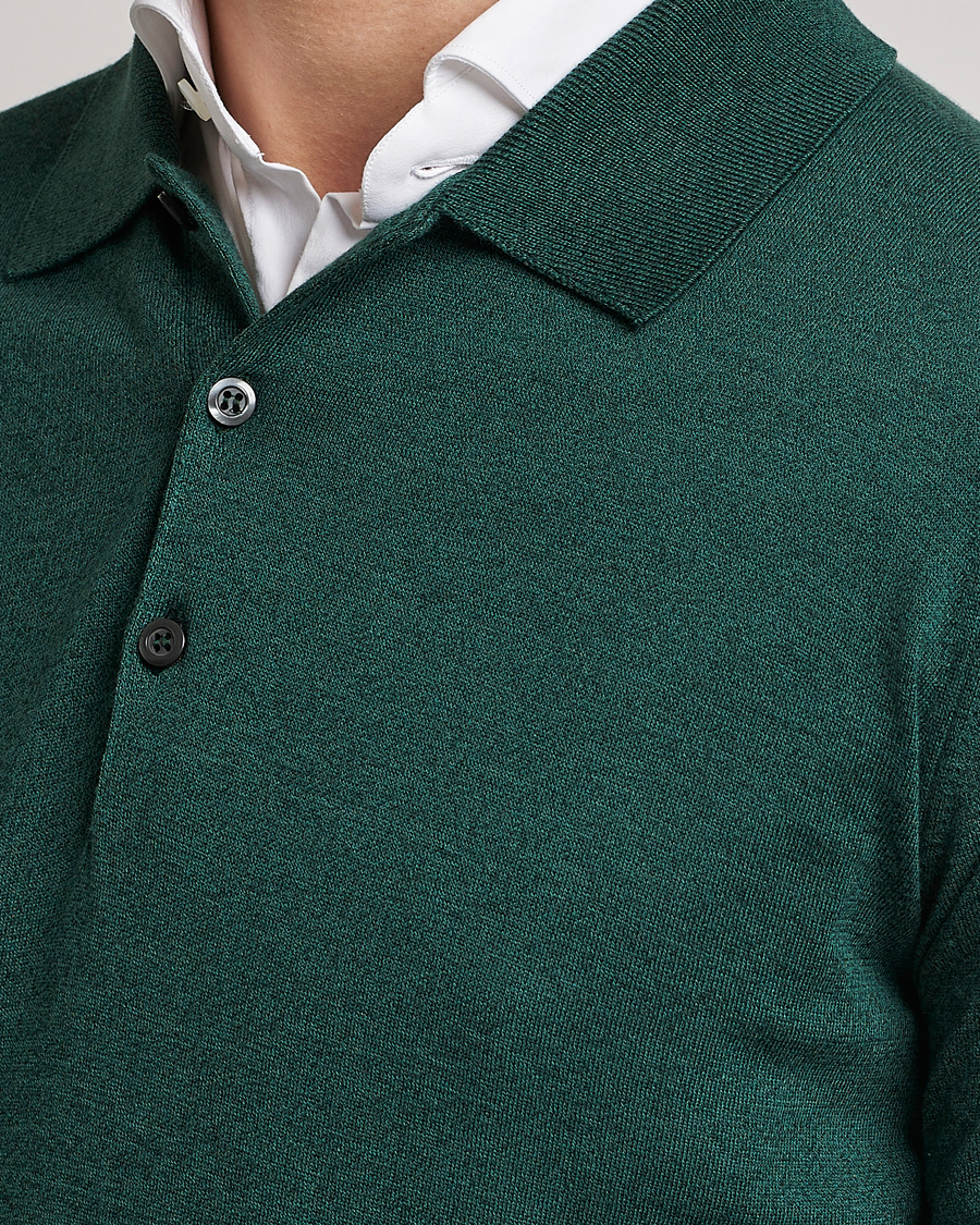 Herr | Tröjor | John Smedley | Belper Wool/Cotton Polo Pullover Bottle Green