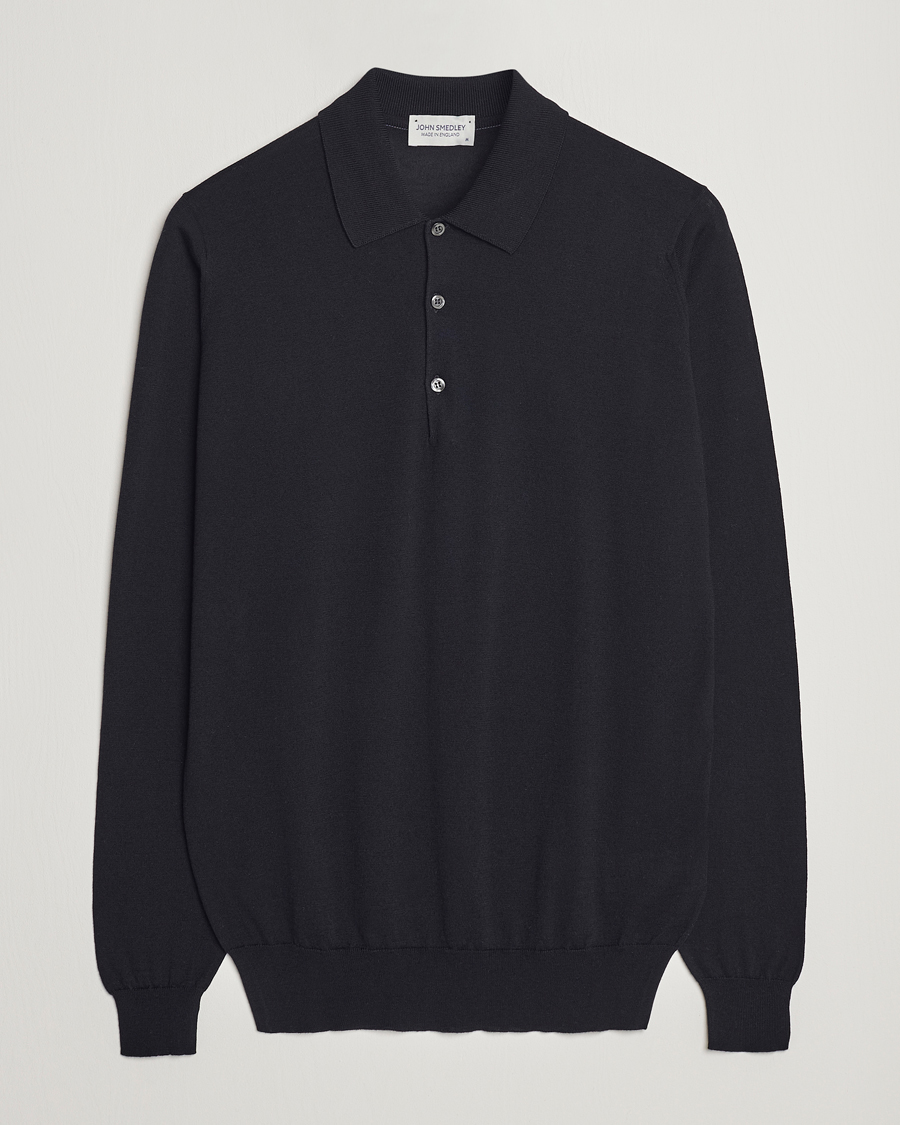 Herr | Tröjor | John Smedley | Belper Wool/Cotton Polo Pullover Navy