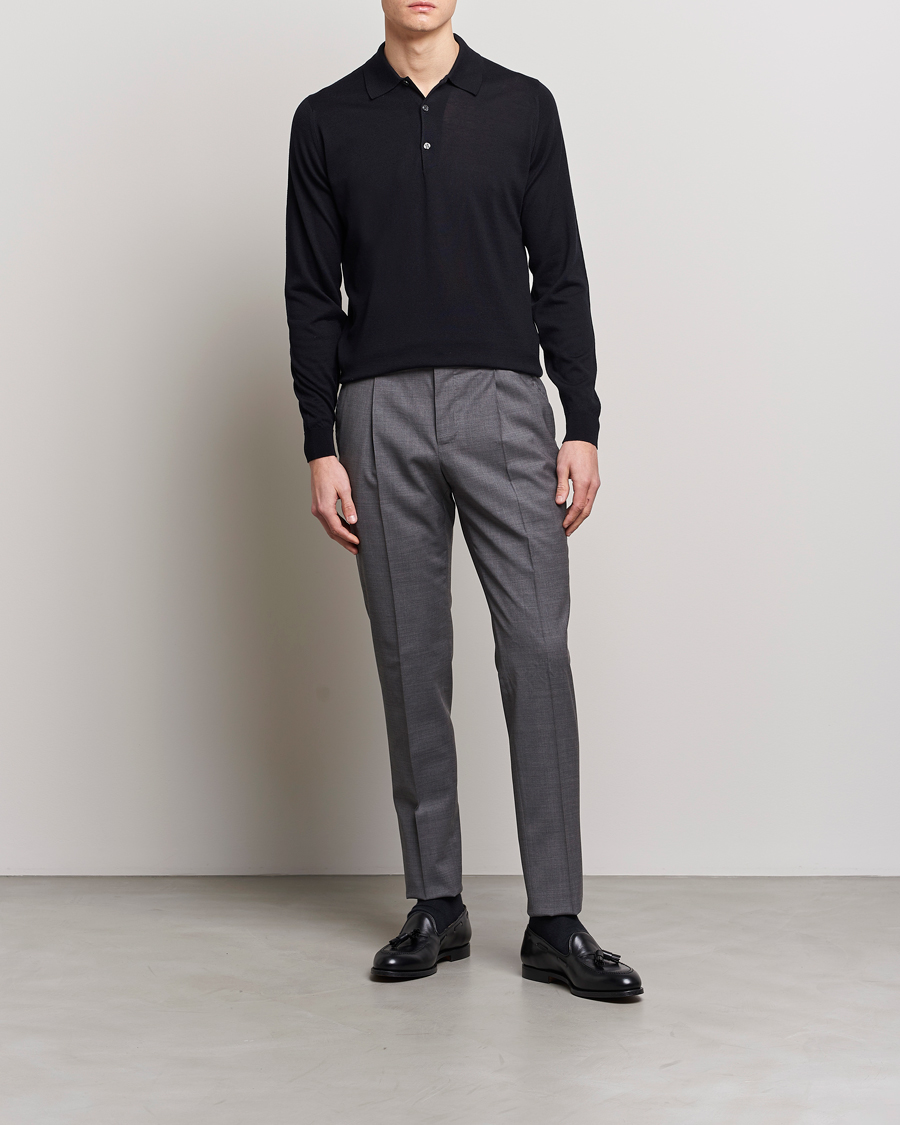 Herr | Tröjor | John Smedley | Belper Wool/Cotton Polo Pullover Navy