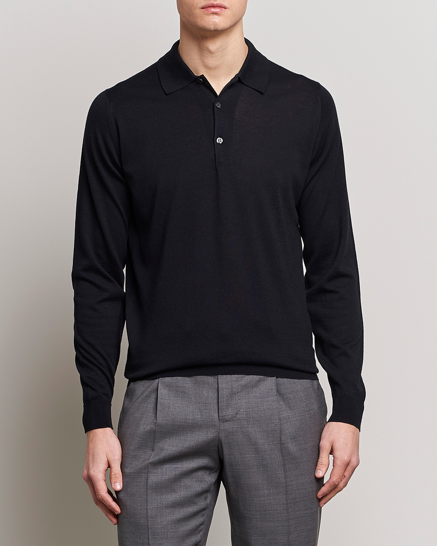 Herr | Tröjor | John Smedley | Belper Wool/Cotton Polo Pullover Navy