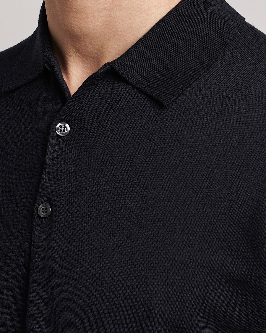 Herr | Tröjor | John Smedley | Belper Wool/Cotton Polo Pullover Navy
