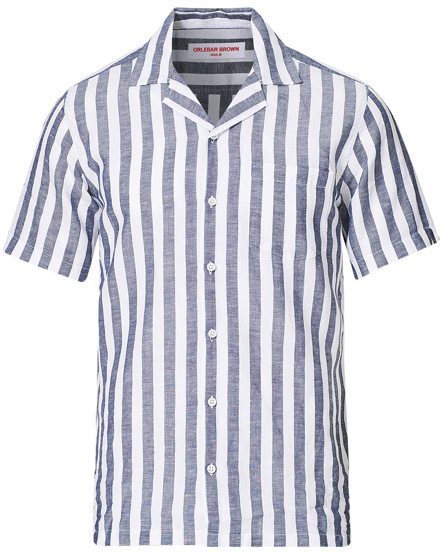 Herr | Skjortor | Orlebar Brown | Hibbert Linen/Cotton Short Sleeve Shirt Ink/Cloud