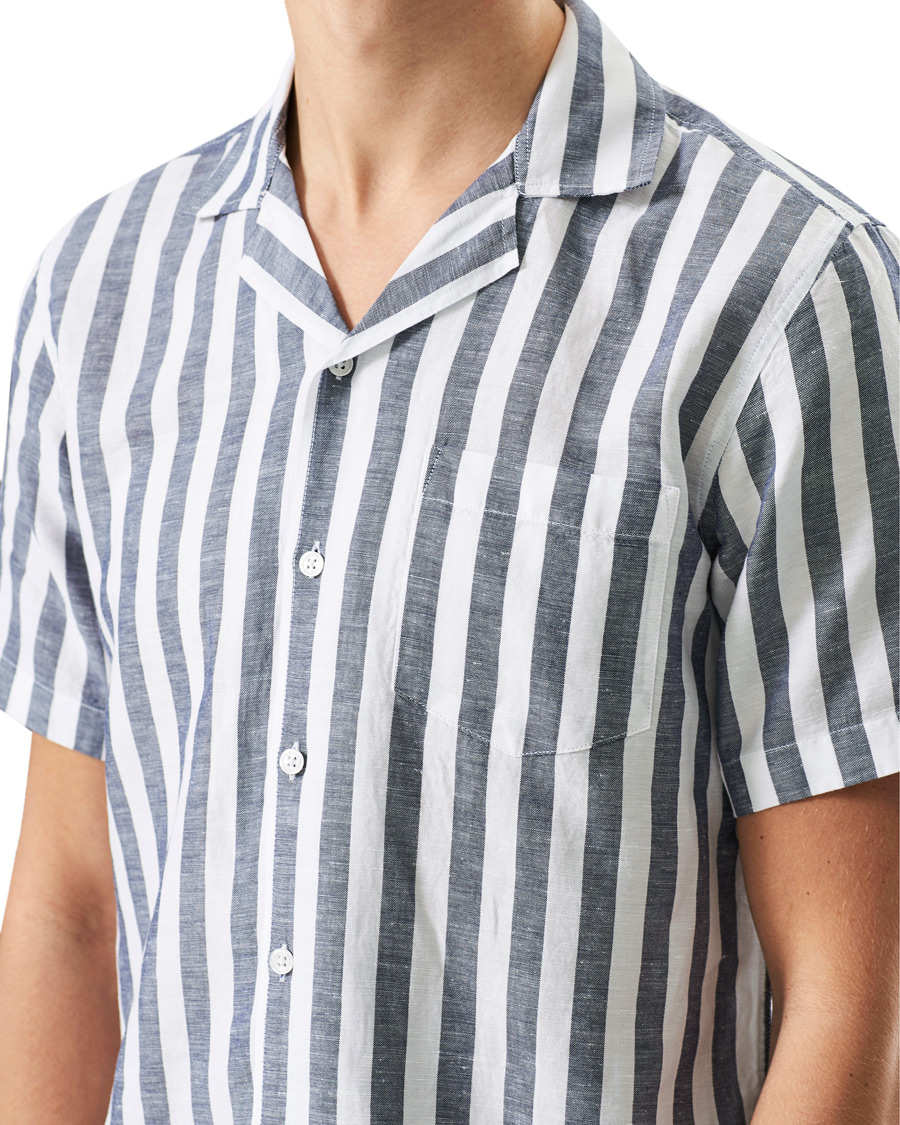 Herr | Skjortor | Orlebar Brown | Hibbert Linen/Cotton Short Sleeve Shirt Ink/Cloud