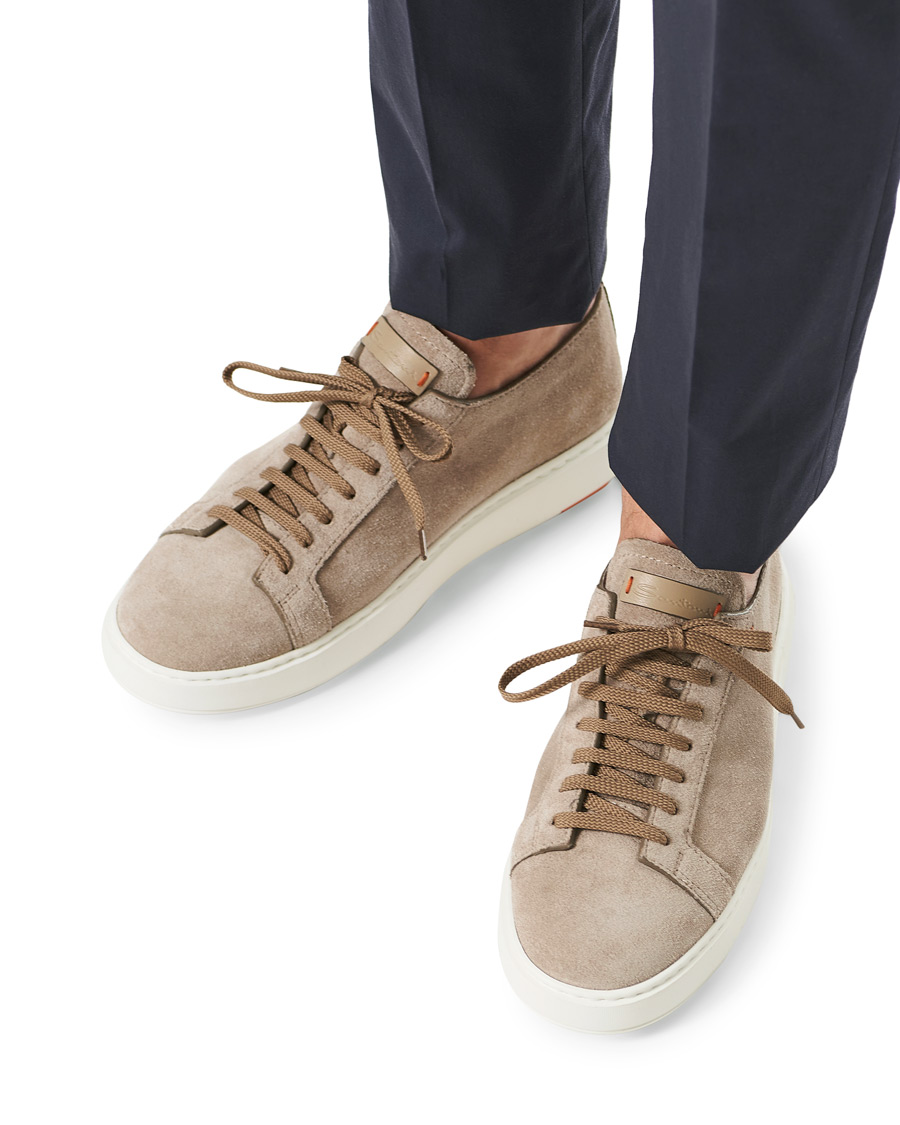 Herr | Santoni Derby Plain Sneaker Beige Suede | Santoni | Derby Plain Sneaker Beige Suede