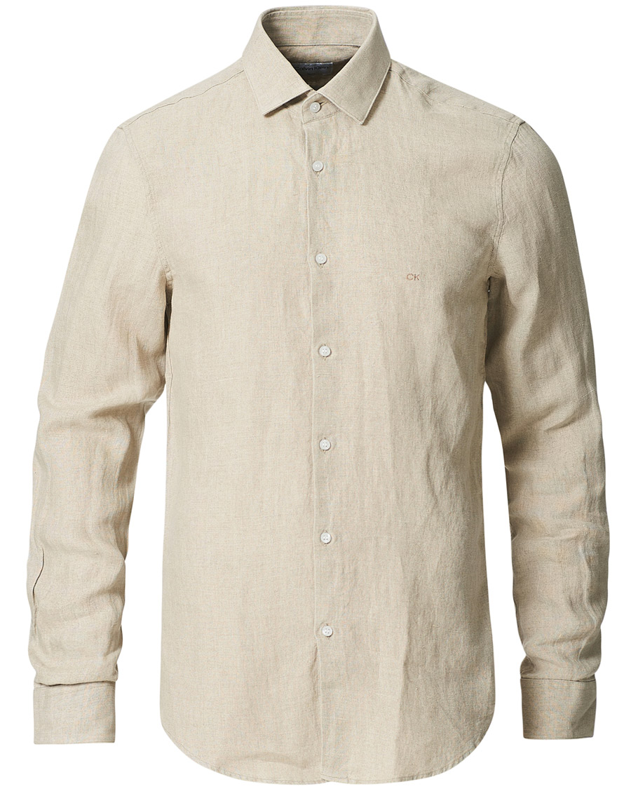 Herr | Skjortor | Calvin Klein | Slim Fit Linen Shirt Stony Beige