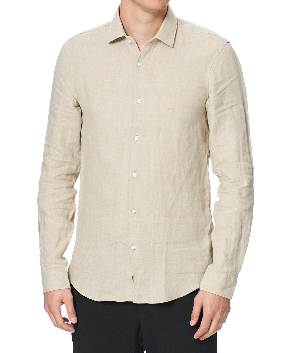 Herr | Skjortor | Calvin Klein | Slim Fit Linen Shirt Stony Beige
