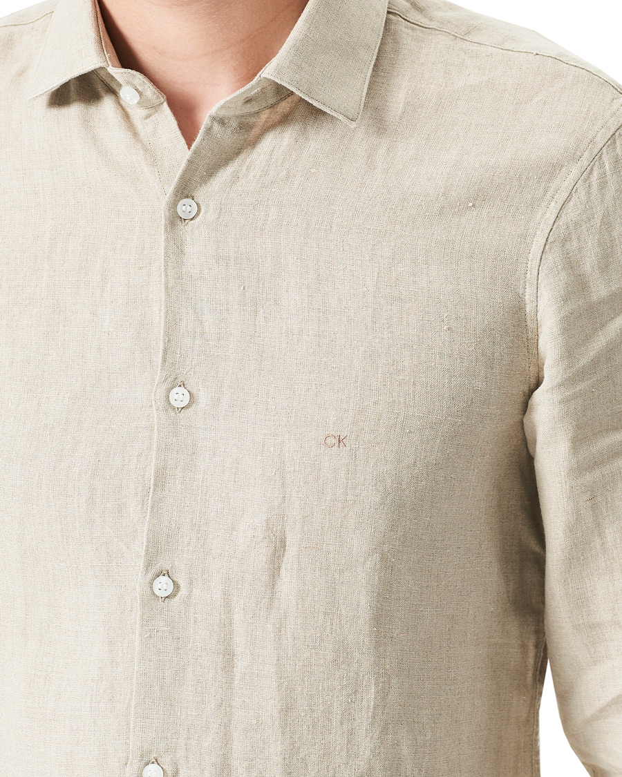 Herr | Skjortor | Calvin Klein | Slim Fit Linen Shirt Stony Beige