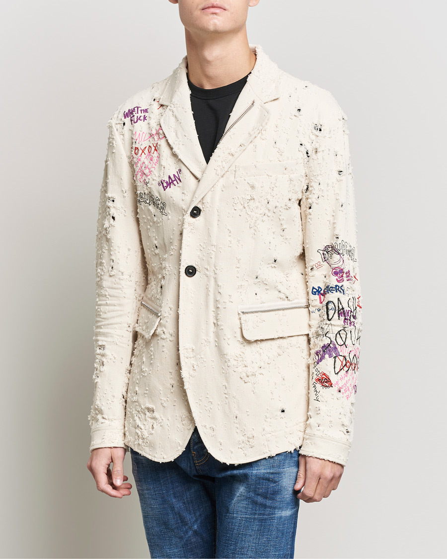 Herr | Kavajer | Dsquared2 | Painted Military Blazer Light Beige